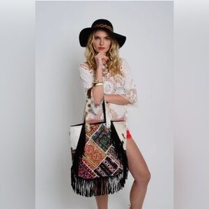 Muche et Muchette MultiColor Patchwork Pony Tote with Fringe NWT